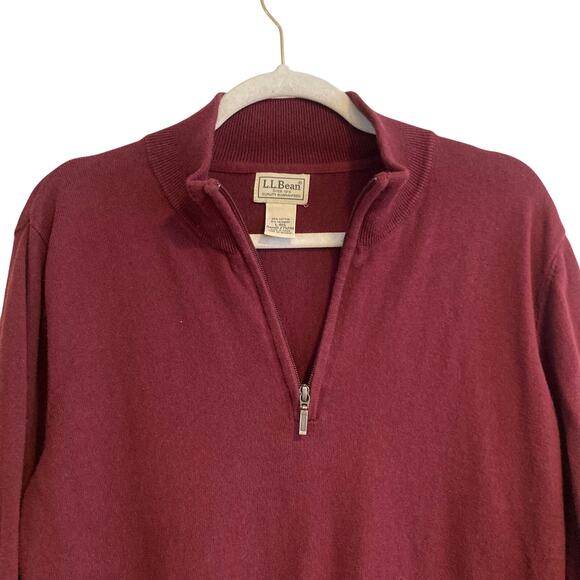 LL Bean Maroon Burgundy 1/4 Zip Cotton Cashmere Blend Preppy Sweater Size Lrage - Picture 5 of 16